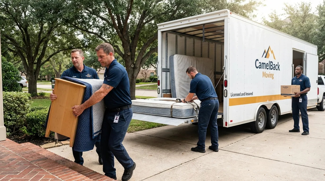 Crew loading residential truck for cross-state move from Chillicothe, IL