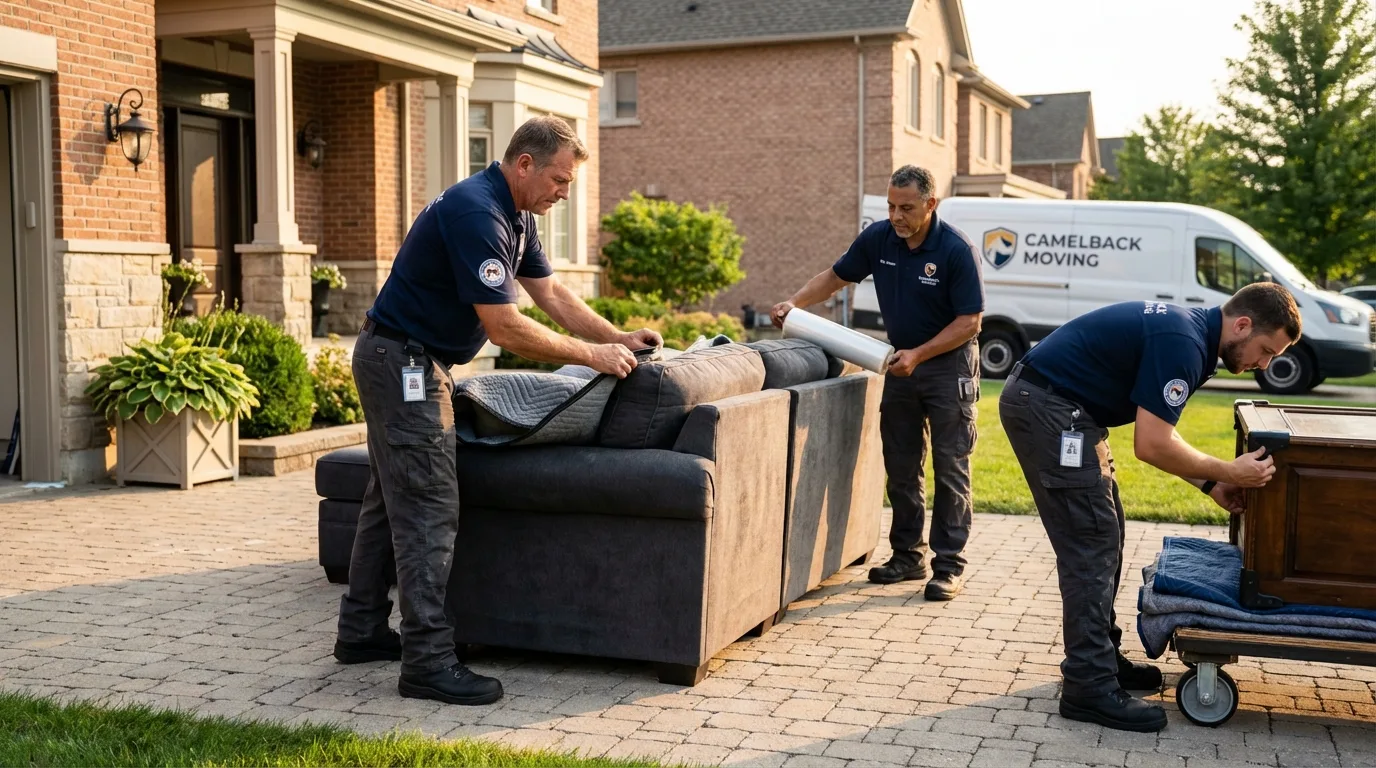 Large estate moving crew wrapping furniture in Chillicothe, IL